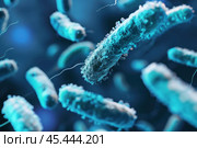 Microscopic view of bacteria cells actively multiplying. Стоковое AI-изображение, AI-художник Иван Рябоконь / Фотобанк Лори