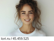 Beautiful young woman on a light background. Стоковое AI-изображение, AI-художник Дмитрий Киселёв / Фотобанк Лори