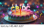Vibrant birthday cake with glowing letters in a festive ambiance. Celebration of launch CBDC stands out in a sparkling, bokeh-lit background, evoking a festive and jubilant atmosphere. Стоковое AI-видео, аниматор Ольга Сухарева / Фотобанк Лори