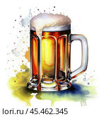 A glass mug with beer. alcoholic, intoxicating drink. artificial intelligence generator, AI, watercolor image of a neural network. background for the design. Стоковое AI-изображение, AI-художник Алёна Мостович / Фотобанк Лори