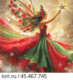 A fairy in a Christmas winter costume. Christmas Fairy illustration. Стоковое AI-изображение, AI-художник Ирина Ручушкина / Фотобанк Лори