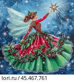 A fairy in a Christmas winter costume. Christmas Fairy illustration. Стоковое AI-изображение, AI-художник Ирина Ручушкина / Фотобанк Лори