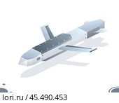 Isometric military cruise missile. Object isolated on white background. Air-launched cruise missile. Land Attack Missile. Bombardment. Armament. Стоковая иллюстрация, иллюстратор Игорь Сорокин / Фотобанк Лори