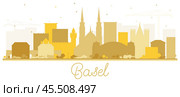 Basel Switzerland City Skyline Silhouette with Golden Buildings Isolated on White. Стоковая иллюстрация, иллюстратор Игорь Сорокин / Фотобанк Лори