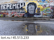 Россия. Москва. Граффити на стене Цоя на Арбате. Russia. Moscow. Graffiti on the wall of Tsoi on the Arbat. Стоковое фото, фотограф Алексей Смышляев / Фотобанк Лори