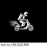 A fast-paced illustration of a courier in motion, conveying urgency and efficiency. The courier is depicted against a stark black backdrop, emphasizing the white figure. Стоковое AI-изображение, AI-художник Ярославский Максим / Фотобанк Лори