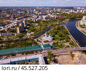 Aerial view of city of Oryol with bulidings and river, Russia. Стоковое фото, фотограф Яков Филимонов / Фотобанк Лори