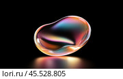 Colorful soap bubble sitting on a reflective surface with dark background. Стоковое AI-изображение, AI-художник Сергей Толмачёв / Фотобанк Лори
