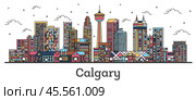 Outline Calgary Canada City Skyline with Color Buildings Isolated on White. Стоковая иллюстрация, иллюстратор Игорь Сорокин / Фотобанк Лори