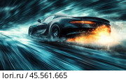 Experience the thrill of high-speed racing with this dramatic image of a race car tearing down the track. Стоковое AI-изображение, AI-художник Ярославский Максим / Фотобанк Лори