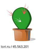 Vector illustration of a green decorative cactus Prickly pear plant in a brown pot isolated on a white background. Стоковая иллюстрация, иллюстратор Татьяна Куклина / Фотобанк Лори