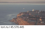 View of Anapa city and Black Sea at sunset Russia (2020 год). Стоковое видео, видеограф Михаил Коханчиков / Фотобанк Лори