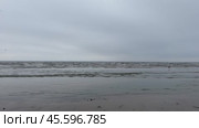 Морские волны набегают на песчаный пляж в пасмурный день, Финский залив. Стоковое видео, видеограф Антон Колмаков / Фотобанк Лори