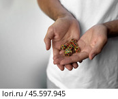 Person holding colorful polyhedral dice for role-playing games. Стоковое фото, фотограф Lamina Akulova / Фотобанк Лори