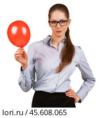 Pretty woman with inflated red ball. Стоковое фото, фотограф Дмитрий Киселёв / Фотобанк Лори