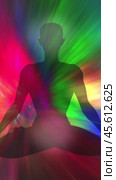 Human yoga with colorful aura meditation. Стоковое видео, видеограф Михаил Коханчиков / Фотобанк Лори