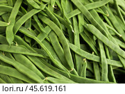 Green romano beans on the counter in the market. Стоковое фото, фотограф Татьяна Яцевич / Фотобанк Лори