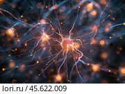 Neurons sending signals in the nervous system. Стоковое AI-изображение, AI-художник Иван Рябоконь / Фотобанк Лори