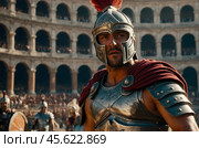 Gladiator in the arena in ancient Rome. Стоковое AI-изображение, AI-художник Александр Поташев / Фотобанк Лори