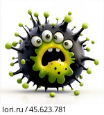 Cartoon virus character isolated on white background. Стоковое AI-изображение, AI-художник ArtVladZ / Фотобанк Лори