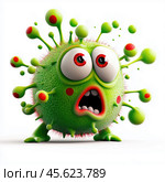 Cartoon virus character isolated on white background. Стоковое AI-изображение, AI-художник ArtVladZ / Фотобанк Лори