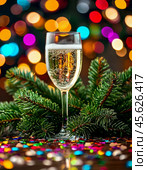 A glass of champagne. December 31 is the day of opening Champagne. This is a real holiday, not just New Year's Eve. Стоковое AI-изображение, AI-художник Сергей Елизарьев / Фотобанк Лори
