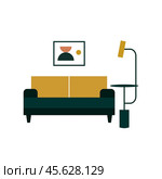Интерьерная мебельная плоская иконка с диваном, постером и торшером. Interior furniture flat icon with sofa, poster and floor lamp. Стоковая иллюстрация, иллюстратор Ирина Щербакова / Фотобанк Лори