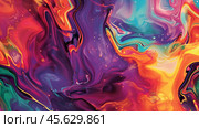 A vibrant abstract image with swirling colors of orange, blue, and red, accented with bubbles. Fluid art style, dynamic and lively. Стоковое AI-изображение, AI-художник Александра Рублева / Фотобанк Лори