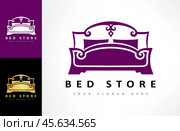 Bed store logo. Bed with pillows, stars and the moon logo vector design. The night sky. Стоковая иллюстрация, иллюстратор Говорина Наталья / Фотобанк Лори