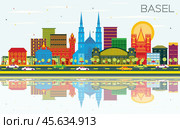 Basel Switzerland City Skyline with Color Buildings, Blue Sky and Reflections. Стоковая иллюстрация, иллюстратор Игорь Сорокин / Фотобанк Лори