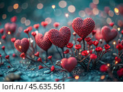 The concept of Valentine's Day. A fantastic red heart as a background. A festive banner. Стоковое AI-изображение, AI-художник Photojuli / Фотобанк Лори