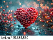 The concept of Valentine's Day. A fantastic red heart as a background. A festive banner. Стоковое AI-изображение, AI-художник Photojuli / Фотобанк Лори