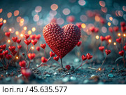 The concept of Valentine's Day. A fantastic red heart as a background. A festive banner. Стоковое AI-изображение, AI-художник Photojuli / Фотобанк Лори