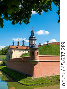 Nesvizh, Belarus - August 15, 2024. Radziwill Castle. Selective focus. Стоковое фото, фотограф Ольга Губская / Фотобанк Лори