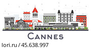 Cannes France City Skyline with Gray Buildings Isolated on White. Стоковая иллюстрация, иллюстратор Игорь Сорокин / Фотобанк Лори