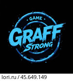 A blue and white logo for a game called "Game: Graff Strong" Стоковое AI-изображение, AI-художник KATERINA AI / Фотобанк Лори