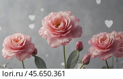Minimalism. A beautiful pale pink flower on a gray background. The concept of Valentine's Day, Mother's Day and Women's Day. A copy of the space for the text. Стоковое AI-изображение, AI-художник Photojuli / Фотобанк Лори