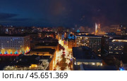 City with fireworks in the sky. Стоковое AI-видео, аниматор Sergey Grishin / Фотобанк Лори