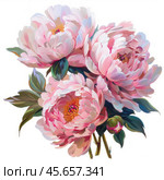 Pink peonies blooming elegantly in painting. Стоковое AI-изображение, AI-художник Иван Рябоконь / Фотобанк Лори