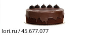 Whole Round Sacher torte wide long banner. Brown Chocolate famous Sachertorte cake with apricot jam on white background. Typical Austrian original brown sponge cake dessert with spreading cocoa glaze. Стоковое AI-изображение, AI-художник Марина Демидюк / Фотобанк Лори
