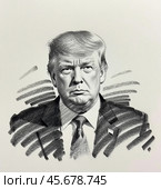 Портрет Дональда Трампа президента Соединенных Штатов Америки. Эскиз. Набросок. Иллюстрация. Portrait of Donald Trump, President of the United States of America. Sketch. Illustration. Редакционное AI-изображение, AI-художник Гер Олег / Фотобанк Лори