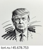 Портрет Дональда Трампа президента Соединенных Штатов Америки. Эскиз. Набросок. Иллюстрация. Portrait of Donald Trump, President of the United States of America. Sketch. Illustration. Редакционное AI-изображение, AI-художник Гер Олег / Фотобанк Лори