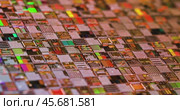 Silicon semiconductor wafer close-up. In electronics, a wafer also called a slice or substrate is a thin slice of semiconductor, a crystalline silicon, used for the fabrication of integrated circuits. Стоковое видео, видеограф Андрей Армягов / Фотобанк Лори