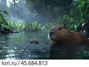 Capybara (Hydrochoerus hydrochaeris) in natural habitat. Стоковое AI-изображение, AI-художник Евгений Харитонов / Фотобанк Лори
