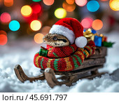 Green snake, symbol of 2025 according to the Eastern calendar, in a red New Year's cap. The snake symbolizes wisdom, vitality, immortality and healing powers. Festive New Year's atmosphere. Стоковое AI-изображение, AI-художник Сергей Елизарьев / Фотобанк Лори