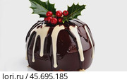 Christmas pudding, Christmas pudding isolate, isolate, cut out, sweet food, white background, horizontal, tradition, no people, cultures, plate, close-up, homemade, brandy, cranberry, december, icing, twig, preparation, christmas ornament, copy space, italian food, cupcake, garnish, dining, england, enjoyment, event, expertise, festive, merry, seasonal, transparent, vacations, balloon, english, happiness, indulgence, making, uk, advent, cookery, britain, arranging, hot, recipe, sauce, custard, dried plum. Стоковое AI-видео, аниматор Марина Демидюк / Фотобанк Лори