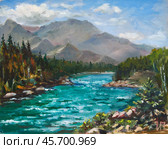 The Katun in Altai. Oil painting on canvas by artist Inna Prityazhnyuk. Стоковая иллюстрация, иллюстратор Сергей Пристяжнюк (Serg Zastavkin) / Фотобанк Лори