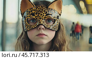 Quadrobics, quads. Teenage girl wearing a tiger cat mask. Quadrober youth subculture concept. Blog, social media, or news article. Child in an animal furry mask walking outdoors. Quadrobeast Lifestyle. Стоковое AI-видео, аниматор Марина Демидюк / Фотобанк Лори