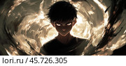 Young man unleashing inner strength with swirling energy field. Стоковое AI-изображение, AI-художник Юрий Поздников / Фотобанк Лори
