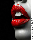 Lips, bright lipstick, close-up. Beautiful face of young girl on black background. Стоковое AI-изображение, AI-художник Сергей Елизарьев / Фотобанк Лори